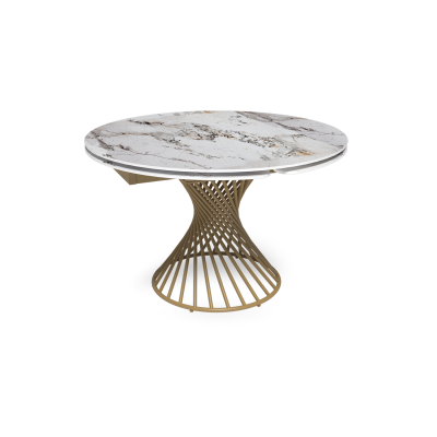 Стол круглый раскладной Лава (120+30+30), керамика глянцевая Top Pandora / опора золото