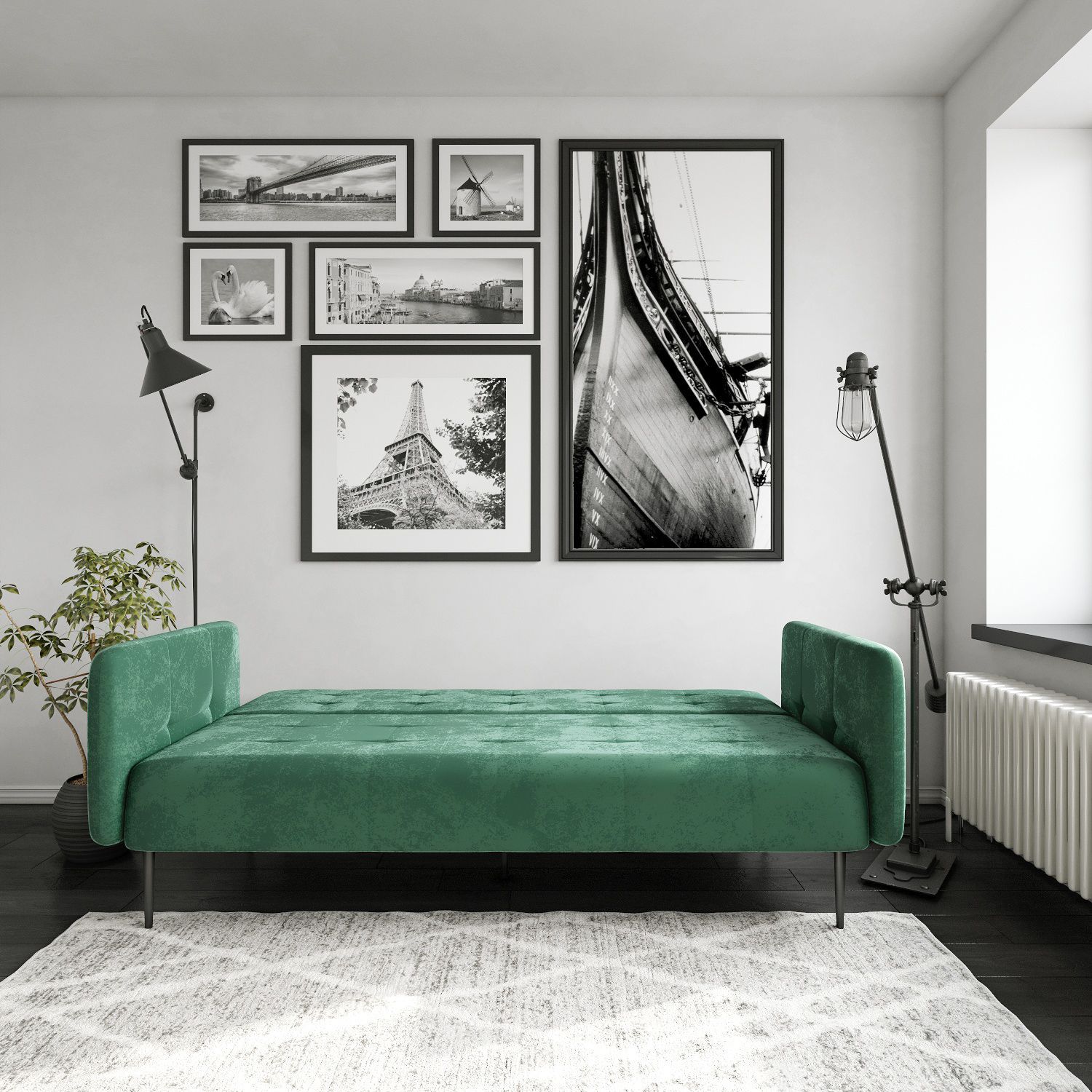 Monaco диван-кровать прямой трехместный, бархат зеленый 19
