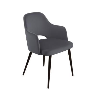 Стул Вильям с подлокотниками, бархат серый 27/ черный конус