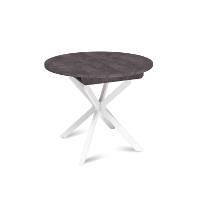 Стол круглый раздвижной Твист (90+30) камень темный / опоры белые