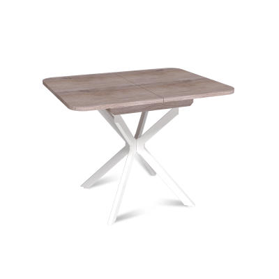 Стол Твист раздвижной (100+30) дуб эндгрейн / опоры белые