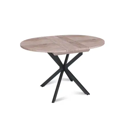 Стол круглый раздвижной Твист (90+30) дуб эндгрейн / опоры черные