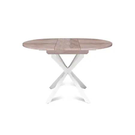 Стол круглый раздвижной Твист (90+30) дуб эндгрейн / опоры белые