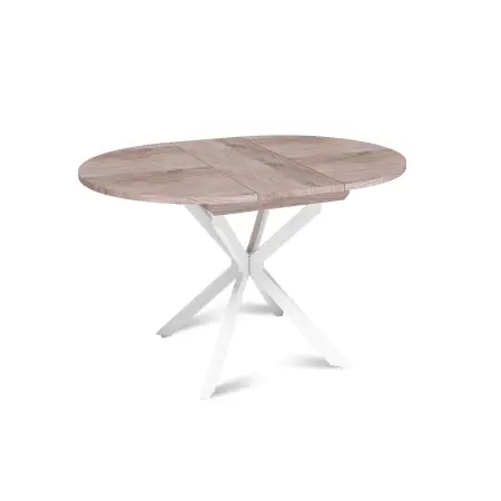 Стол круглый раздвижной Твист (90+30) дуб эндгрейн / опоры белые