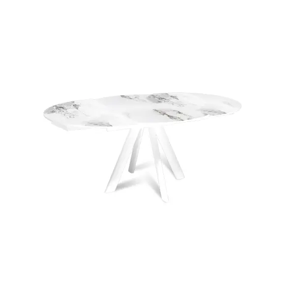 Стол круглый раскладной Орион (120+30+30), керамика глянцевая Calacatta