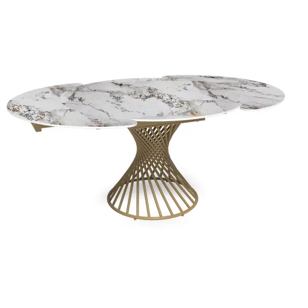 Стол круглый раскладной Лава (120+30+30), керамика глянцевая Top Pandora / опора золото