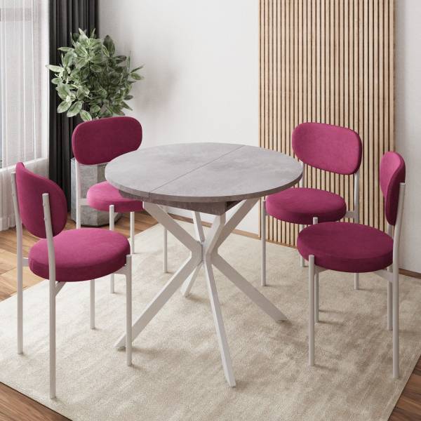 Стол круглый раздвижной Твист (90+30) цемент светлый / опоры белые