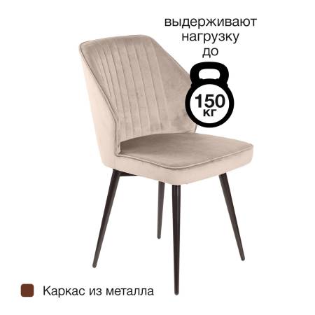 Стул Берг поворотный 360 градусов, комплект (2 шт), бархат пепельно-бежевый 25/ черный конус