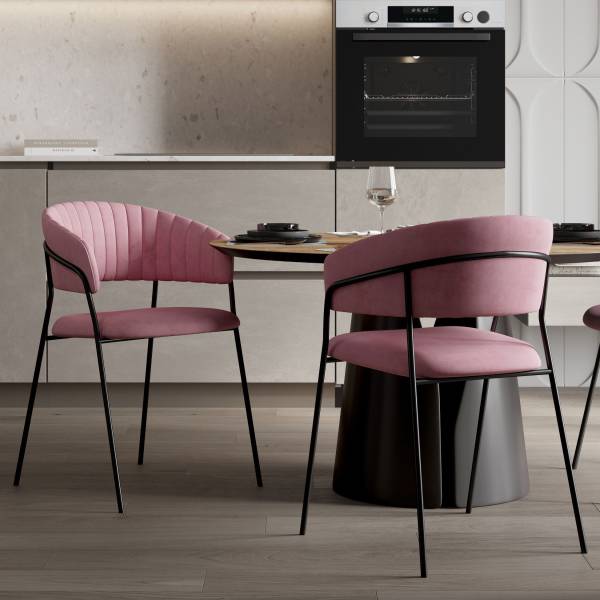 Стул Келли с подлокотниками, бархат пудровый 15