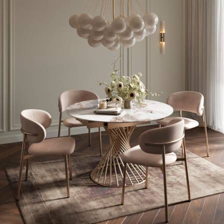 Стул Адель, комплект (2 шт), шенилл Puffy beige / опоры шампань