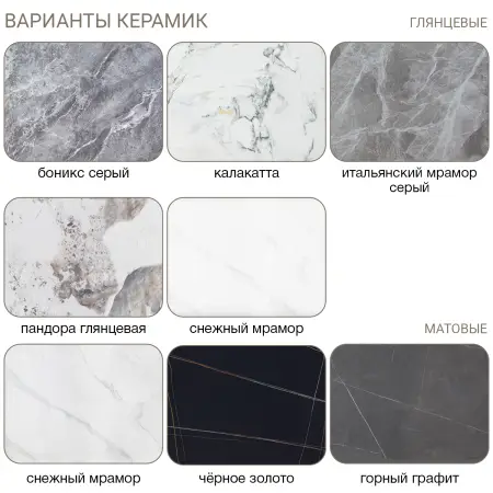 Журнальный столик Гемма, керамика Боникс серый глянцевый / опоры черные