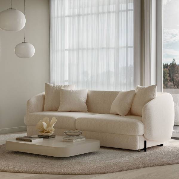 Бабл диван-кровать трехместный прямой, шенилл Reef cream