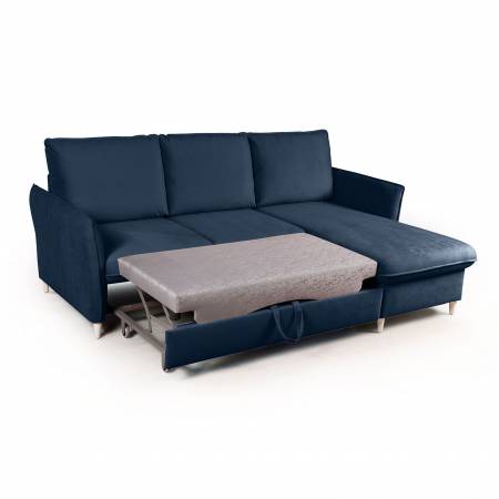 Hans диван-кровать с шезлонгом велюр синий