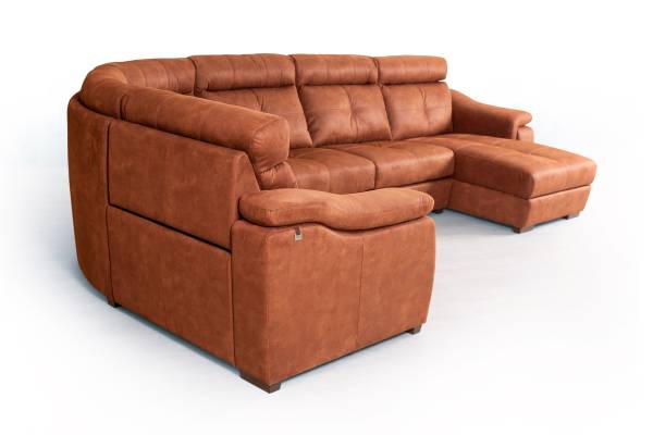 Бостон диван-кровать угловой с шезлонгом и электрореклайнером, замша nabuk