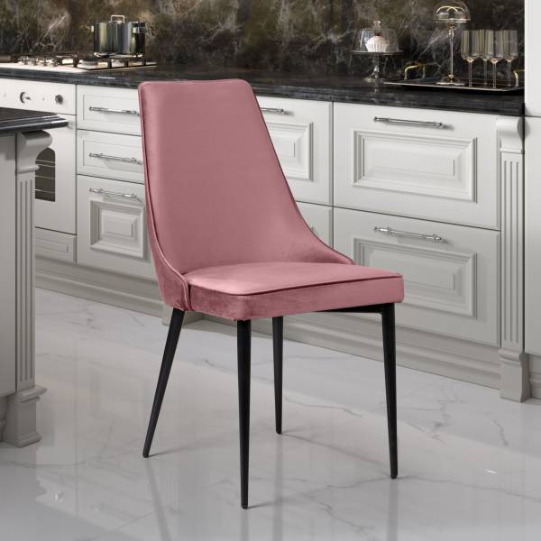 Стул Оливер, бархат пудровый 15/ чёрный конус