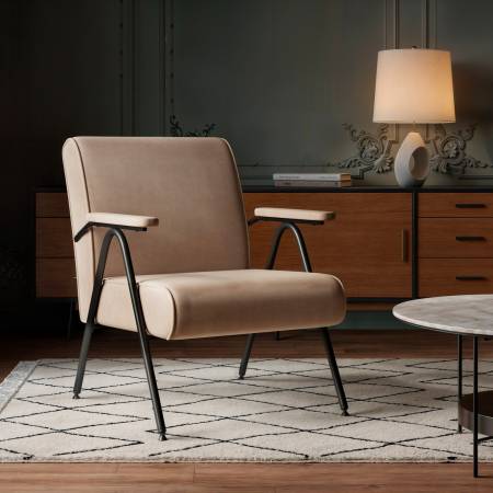 Энди кресло с мягкими подлокотниками, бархат пепельно-бежевый 25