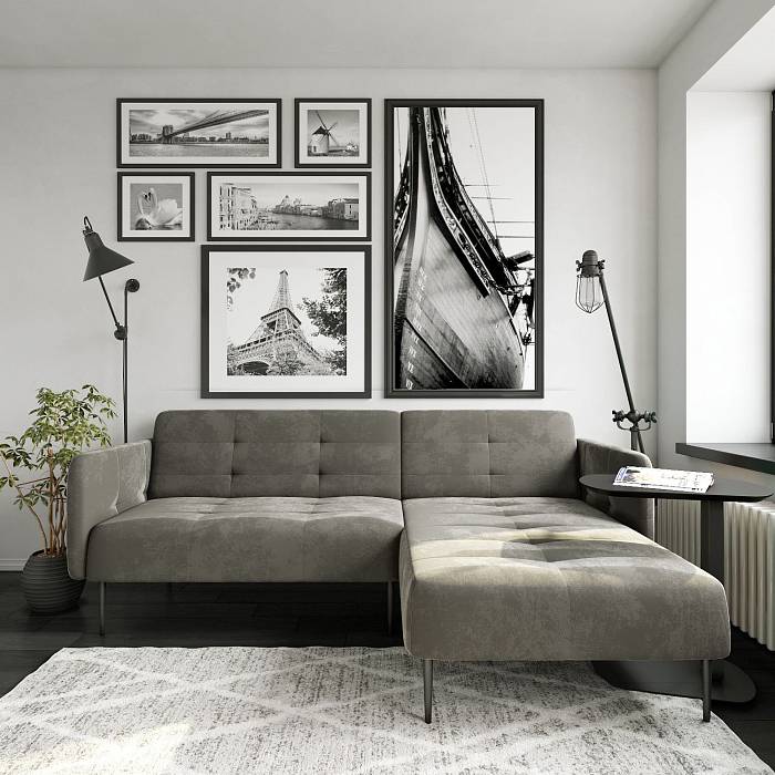 Monaco диван-кровать с шезлонгом, бархат серый 27