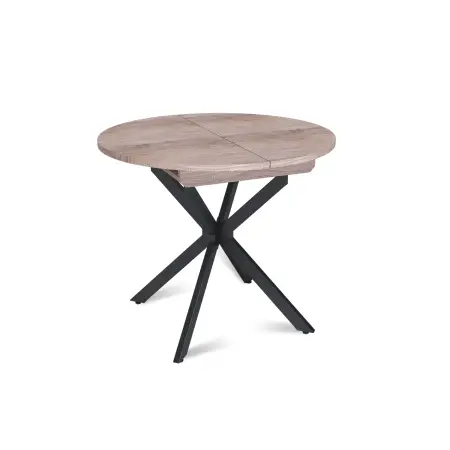 Стол круглый раздвижной Твист (90+30) дуб эндгрейн / опоры черные