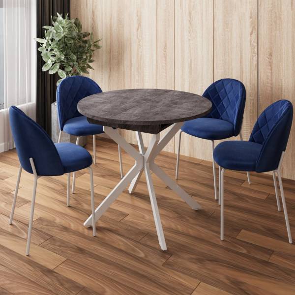 Стол круглый раздвижной Твист (90+30) камень темный / опоры белые