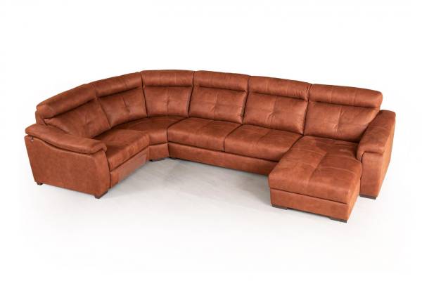 Бостон диван-кровать угловой с шезлонгом и электрореклайнером, замша nabuk