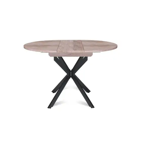 Стол круглый раздвижной Твист (90+30) дуб эндгрейн / опоры черные