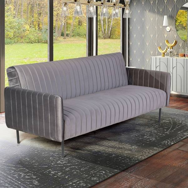 Baccara диван-кровать трехместный прямой с подлокотниками, бархат светло-серый 26