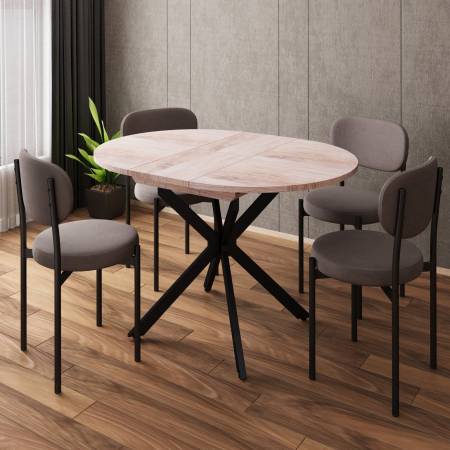 Стол круглый раздвижной Твист (90+30) дуб эндгрейн / опоры черные