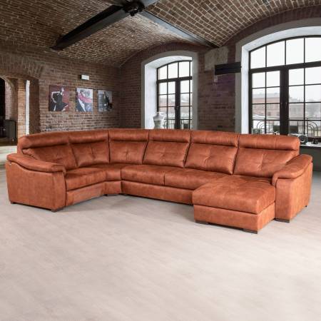 Бостон диван-кровать угловой с шезлонгом и электрореклайнером, замша nabuk