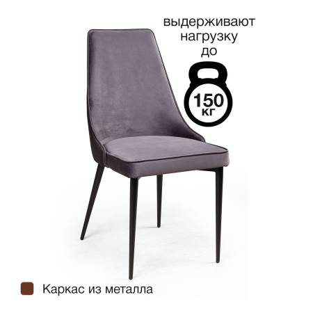 Стул Oliver комплект (4 шт), бархат серый 27/ чёрный конус