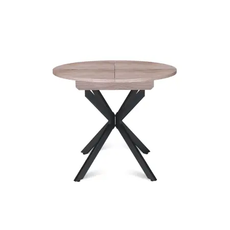 Стол круглый раздвижной Твист (90+30) дуб эндгрейн / опоры черные