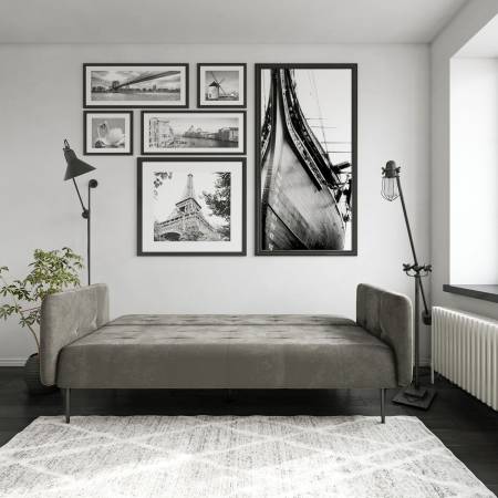 Monaco диван-кровать прямой с подлокотниками, трехместный, бархат серый 27