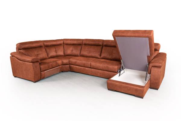 Бостон диван-кровать угловой с шезлонгом и электрореклайнером, замша nabuk