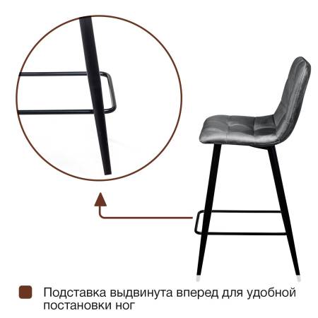 Стул полубарный UNO, комплект (2 шт), бархат светло-серый 26/ чёрный конус