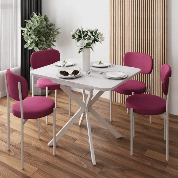 Стол Твист раздвижной (100+30) цемент светлый / опоры белые