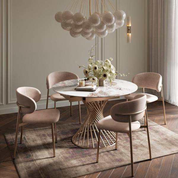 Стул Adele, комплект (2 шт), шенилл Puffy beige / опоры шампань