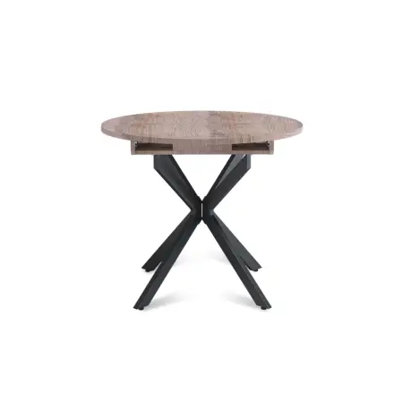 Стол круглый раздвижной Твист (90+30) дуб эндгрейн / опоры черные