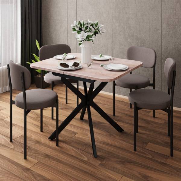 Стол Твист раздвижной (100+30) дуб эндгрейн / опоры черные