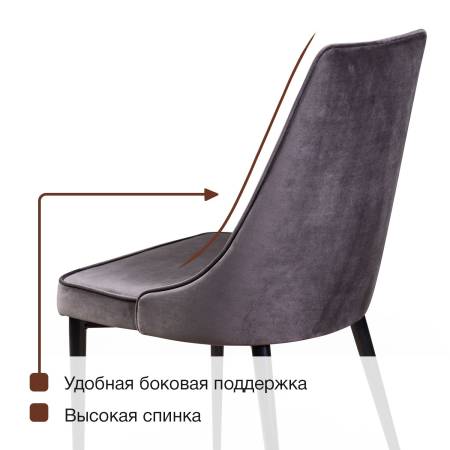 Стул Oliver комплект (4 шт), бархат серый 27/ чёрный конус